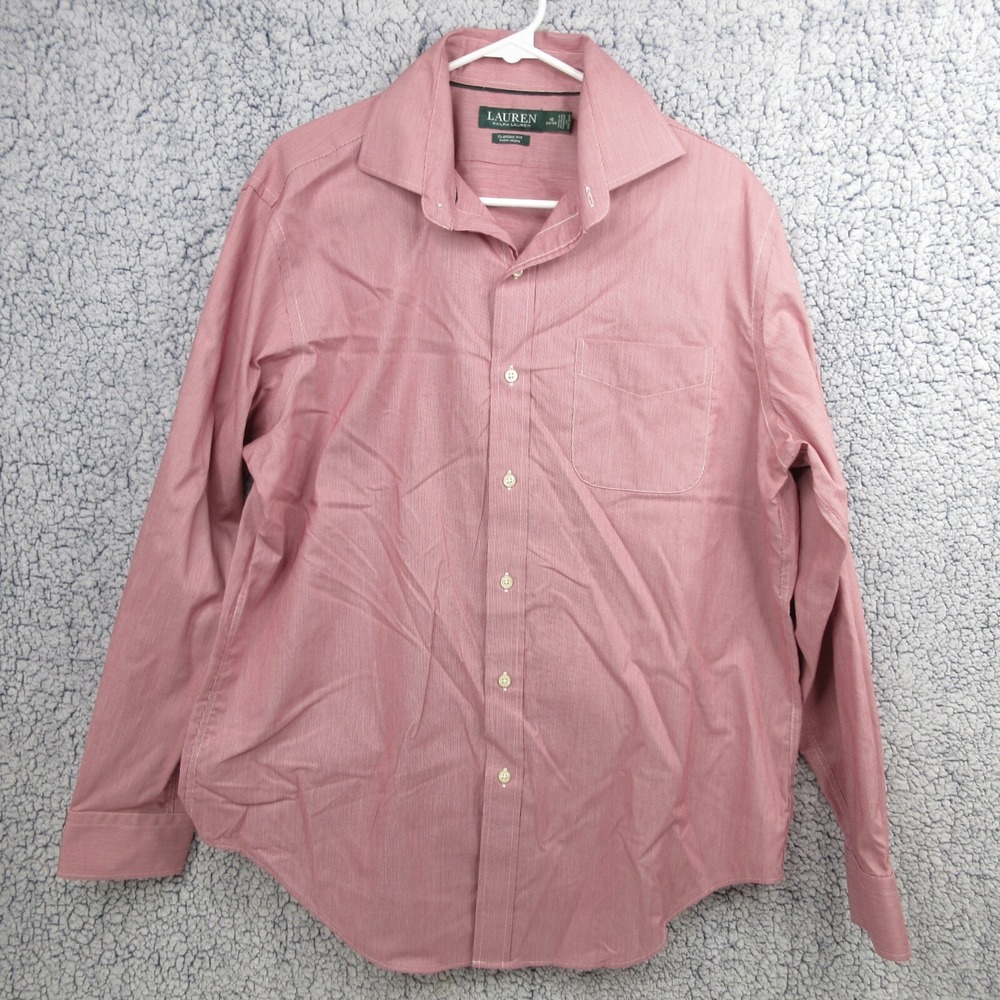 Lauren Ralph Lauren Mens 16 34/35 Classic Fit Non Iron Micro Stripe Shirt Red